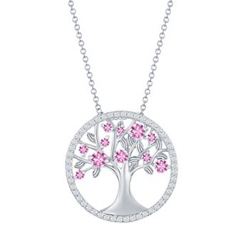 Argento Bella Sterling Silver Pink Cubic Zirconia Tree Of Life Necklace