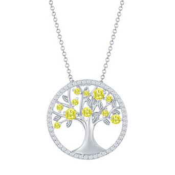 Argento Bella Sterling Silver Yellow Cubic Zirconia Tree Of Life Necklace