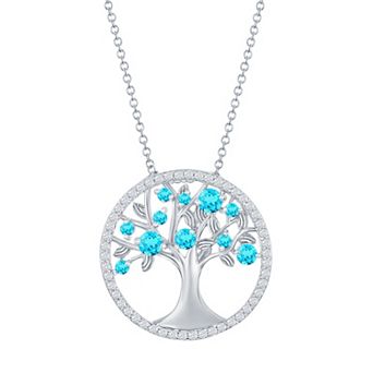 Argento Bella Sterling Silver Blue Cubic Zirconia Tree Of Life Necklace