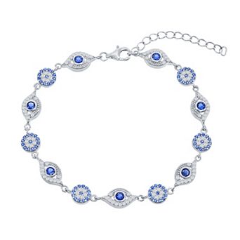 Argento Bella Sterling Silver Blue & White Cubic Zirconia Evil Eye Bracelet