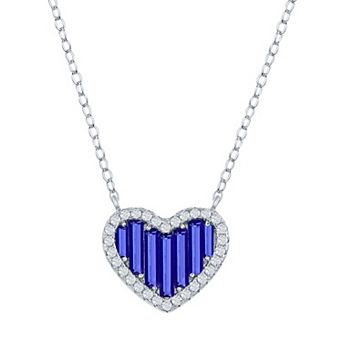 Argento Bella Sterling Silver Blue Baguette Cubic Zirconia Heart Necklace