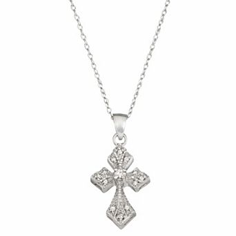HDI 10k White Gold 1/10 Carat T.W. Diamond Cross Necklace