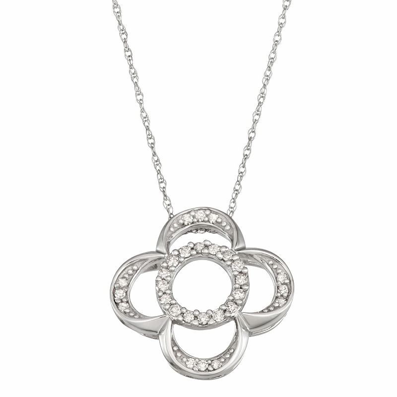 10k White Gold 1/4 Carat T.W. Diamond Flower Necklace, Womens, Size: 18