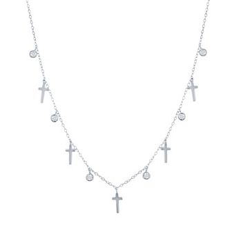 Argento Bella Sterling Silver Cross & Cubic Zirconia Charm Necklace