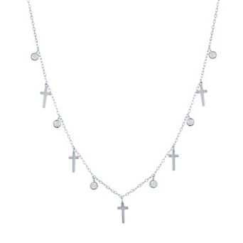 Argento Bella Sterling Silver Cross & Cubic Zirconia Charm Necklace
