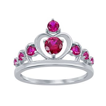 Argento Bella Sterling Silver Red Cubic Zirconia Crown Ring