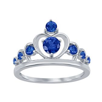 Argento Bella Sterling Silver Blue Cubic Zirconia Crown Ring