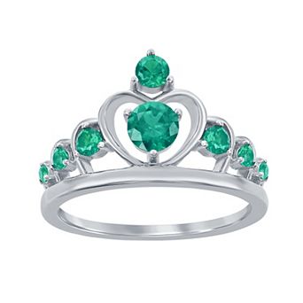 Argento Bella Sterling Silver Green Cubic Zirconia Crown Ring