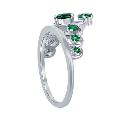 Argento Bella Sterling Silver Green Cubic Zirconia Crown Ring