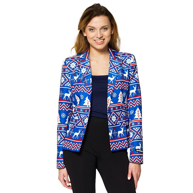 Womens Suitmeister Christmas Blue Nordic Blazer, Size: Small