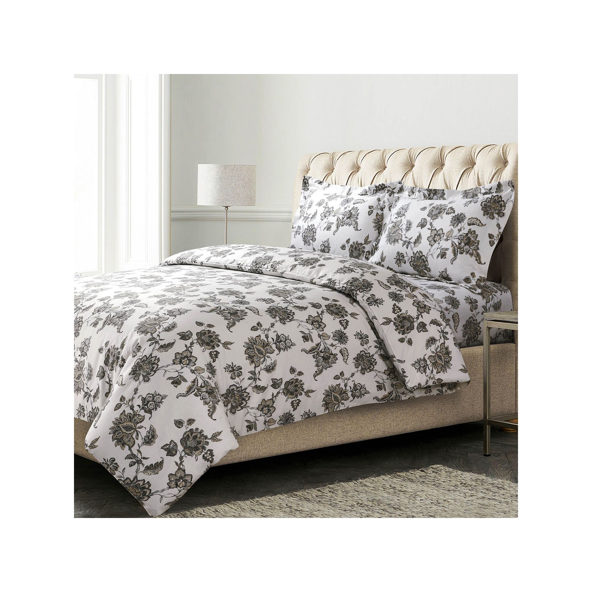 Tribeca Ayana Floral 170-GSM Oversized Flannel Duvet Cover Set with Shams, 