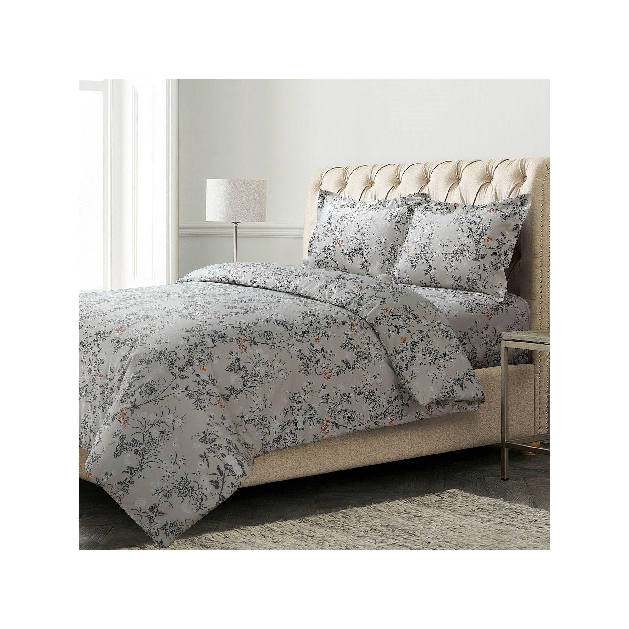 Tribeca Katy Floral 170-GSM Oversized Flannel Duvet Cover Set with Shams, N