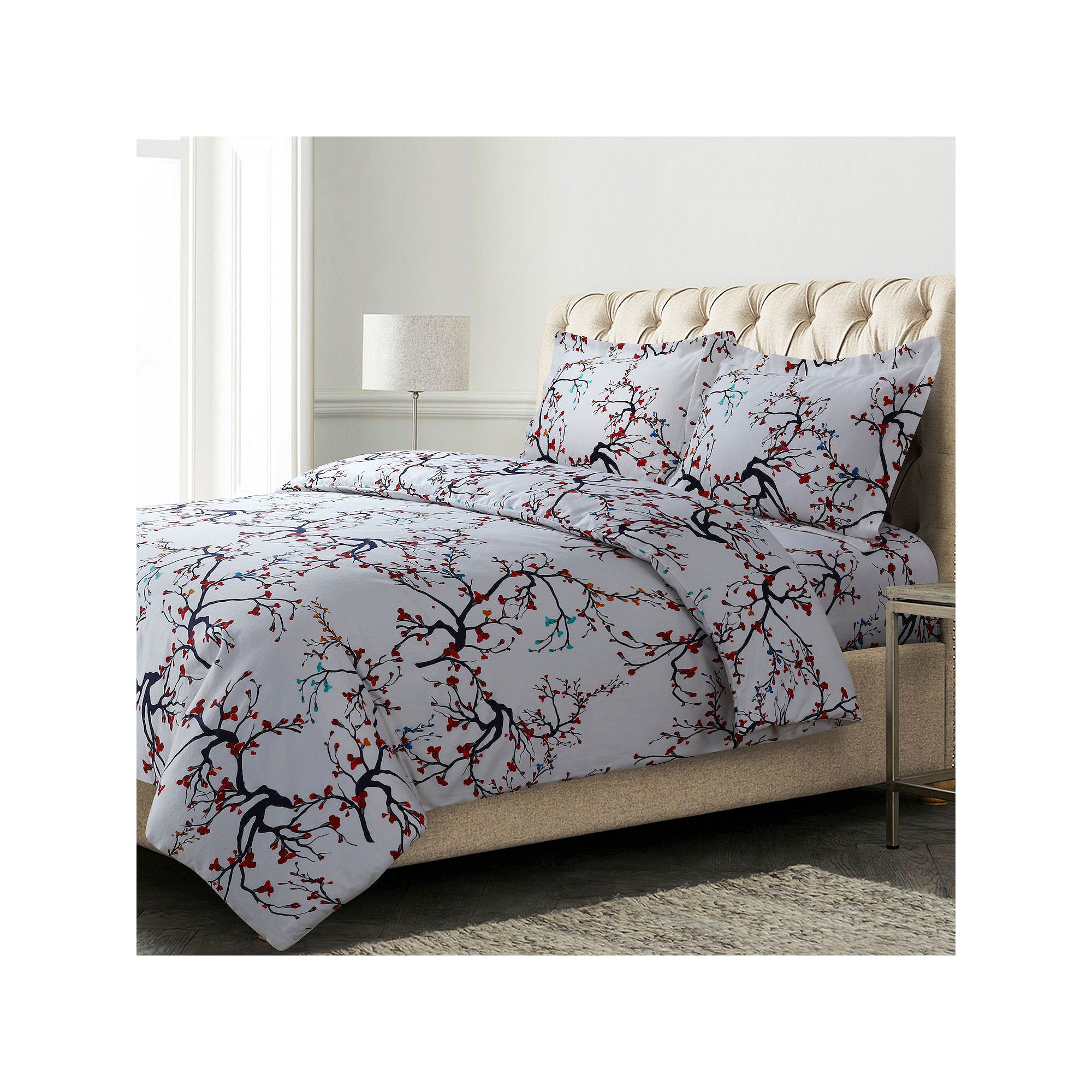 Tribeca Emilia Tree 170-GSM Oversized Flannel Duvet Cover Set with Shams, R