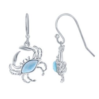 Nautica Rocks Sterling Silver Larimar Crab Earrings