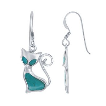 Nautica Rocks Sterling Silver Simulated Turquoise Cat Earrings