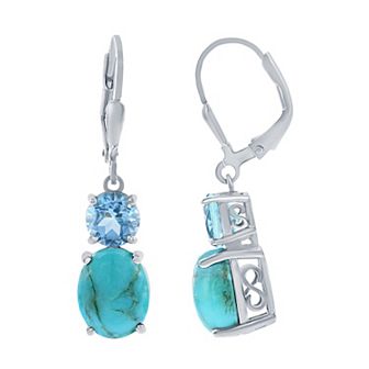 Nautica Rocks Sterling Silver Turquoise & Blue Topaz Earrings