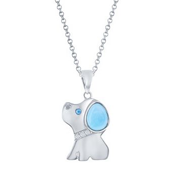 Nautica Rocks Sterling Silver Larimar & Cubic Zirconia Dog Necklace