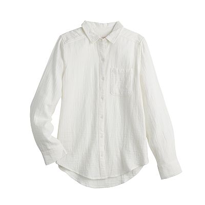 Juniors' SO® Long Sleeve Gauze Button Down Shirt