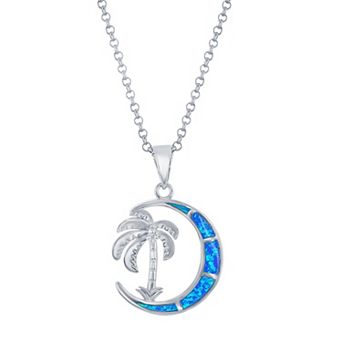 Nautica Rocks Sterling Silver Lab-Created Blue Opal Palm Tree & Moon Necklace