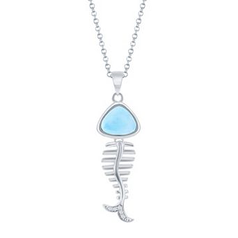 Nautica Rocks Sterling Silver Larimar & Cubic Zirconia Fish Skeleton Necklace