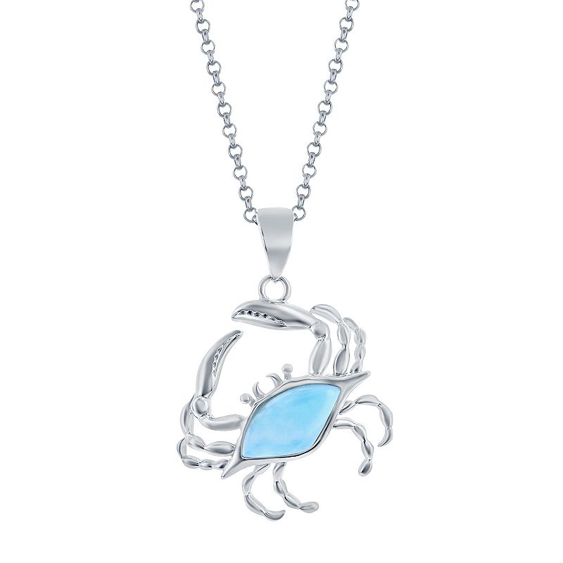 Sterling Silver Larimar Crab Necklace, Womens, Size: 18, Blue
