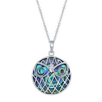 Nautica Rocks Sterling Silver Abalone Round Owl Necklace