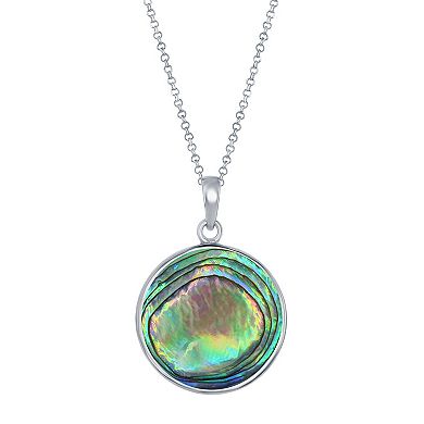 Sterling Silver Abalone Round Owl Necklace