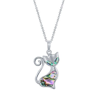 Sterling Silver Abalone Cat Necklace