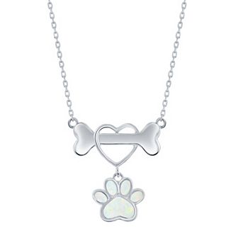 Nautica Rocks Sterling Silver Lab-Created White Opal Heart Dog Bone Necklace