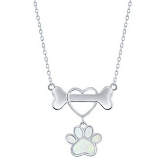 Nautica Rocks Sterling Silver Lab-Created White Opal Heart Dog Bone Necklace