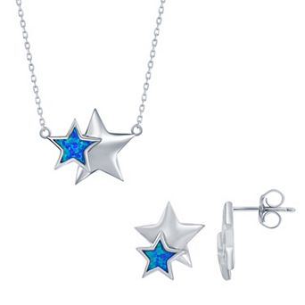 Nautica Rocks Sterling Silver Lab-Created Blue Opal Star Earring & Necklace Set