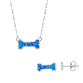 Nautica Rocks Sterling Silver Lab-Created Blue Opal Dog Bone Necklace & Earrings Set