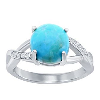 Nautica Rocks Sterling Silver Turquoise & Cubic Zirconia Solitaire Ring