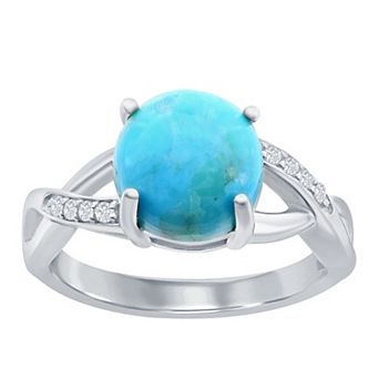Nautica Rocks Sterling Silver Turquoise & Cubic Zirconia Solitaire Ring
