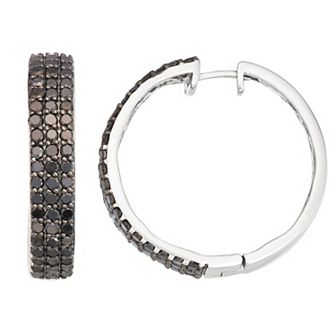 Jewelexcess Sterling Silver 3 Carat T.W. Black Diamond Hoop Earrings