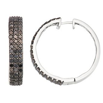 Jewelexcess Sterling Silver 3 Carat T.W. Black Diamond Hoop Earrings