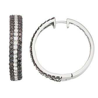Jewelexcess Sterling Silver 3 Carat T.W. Black & White Diamond Hoop Earrings