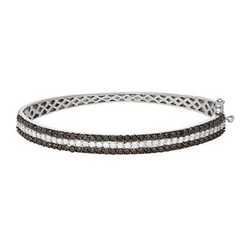 Jewelexcess 3 Carat T.W. Black & White Diamond Sterling Silver Bangle Bracelet