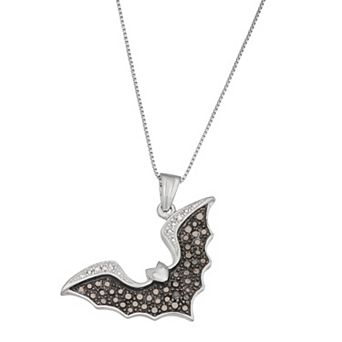 Jewelexcess Sterling Silver Black & White Diamond Accent Bat Pendant Necklace