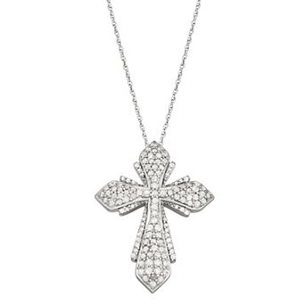 Jewelexcess 1 Carat T.W. Diamond Sterling Silver Cross Pendant Necklace
