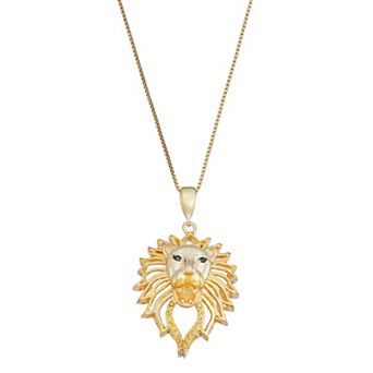 Jewelexcess 14k Gold Over Silver Yellow & Blue Diamond Accent Lion Pendant Necklace