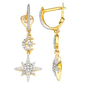 Jewelexcess 14k Gold Over Silver 1/5 Carat T.W. Diamond Moon & Star Drop Earrings