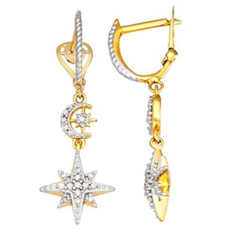 Jewelexcess 14k Gold Over Silver 1/5 Carat T.W. Diamond Moon & Star Drop Earrings