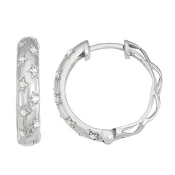 Jewelexcess Sterling Silver 1/10 Carat T.W. Diamond Star Hoop Earrings