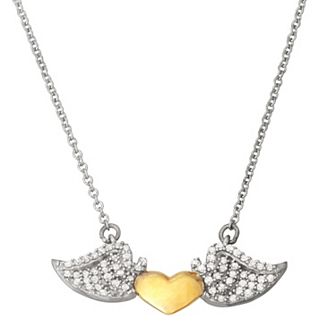 Jewelexcess 1/6 Carat T.W. Diamond Two-Tone Sterling Silver Winged Heart Pendant Necklace