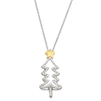 Jewelexcess Two-Tone Sterling Silver & Diamond Accent Christmas Tree Pendant Necklace