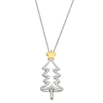 Jewelexcess Two-Tone Sterling Silver & Diamond Accent Christmas Tree Pendant Necklace