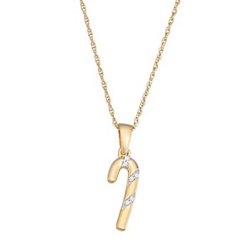 Jewelexcess 14k Gold Over Silver & Diamond Accent Candy Cane Pendant Necklace