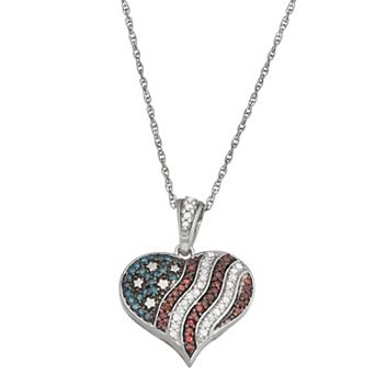 Jewelexcess 1/4 Carat T.W. Multicolor Diamond Sterling Silver Patriotic Heart Pendant Necklace