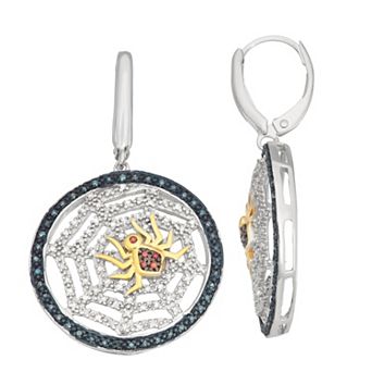 Jewelexcess Two Tone Sterling Silver 1/2 Carat T.W. Multicolor Diamond Spider Drop Earrings